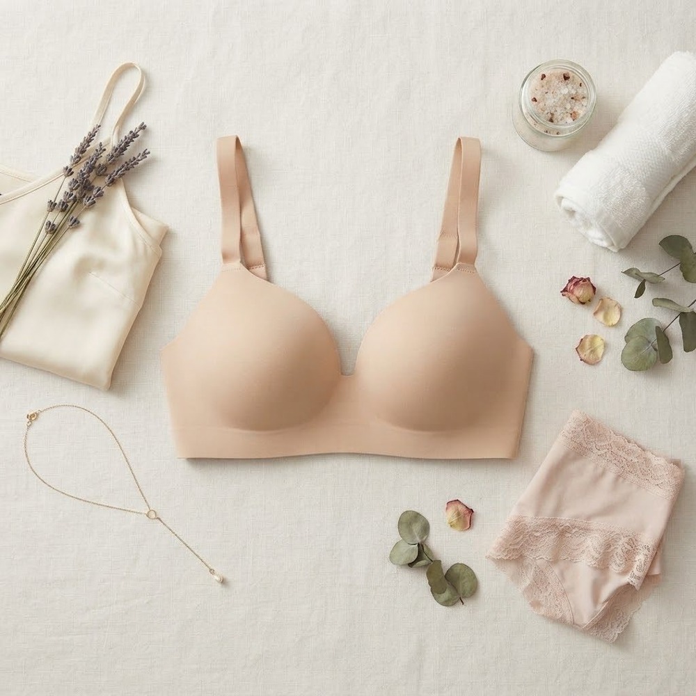 Soma Enbliss Wireless Bra 40B Nude Beige Seamless Comfort Lingerie